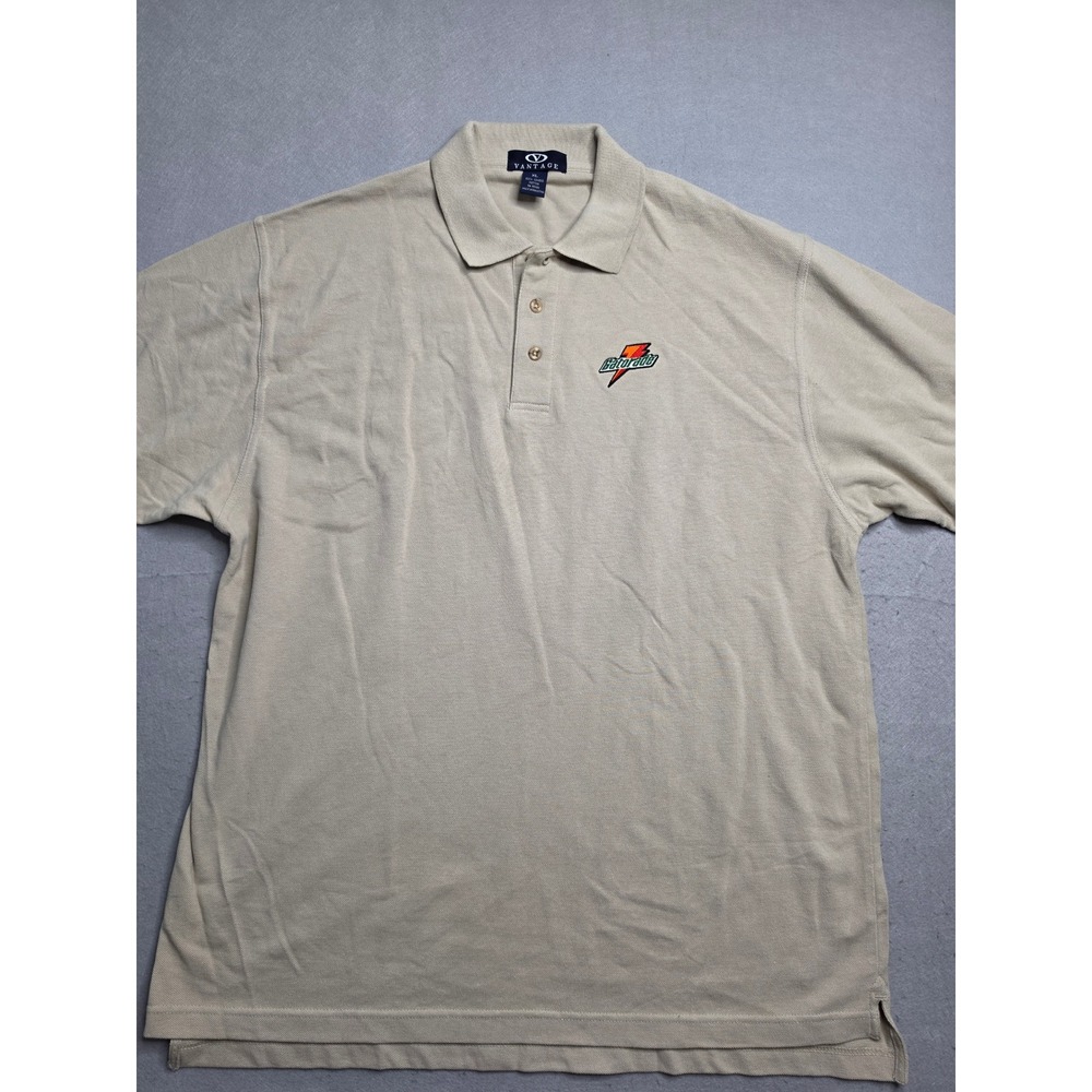 Vantage Polo Shirt Men's XL Beige Gatorade Logo Cotton High Low Hem Golf Tennis